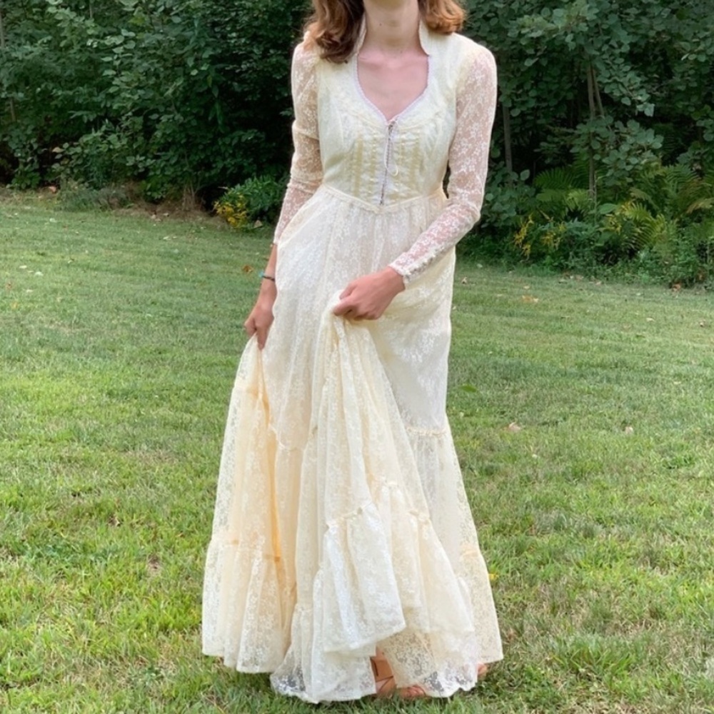 Gunne Sax Romantic Cream Lace Long Dress, S. - Picture 12 of 16